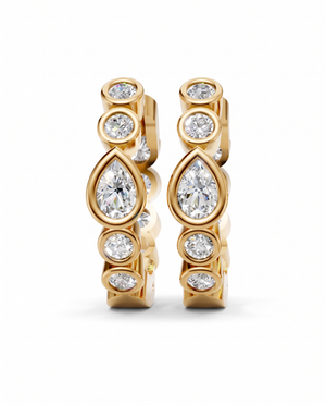 Gold Lab Grown Diamond Pear/Round Bezel Huggie Earring - Adina Eden's Jewels