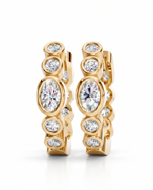 Gold Lab Grown Diamond Oval/Round Bezel Huggie Earring - Adina Eden's Jewels