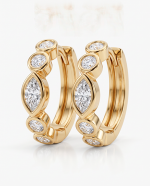 Gold Lab Grown Diamond Marquise/Round Bezel Huggie Earring - Adina Eden's Jewels