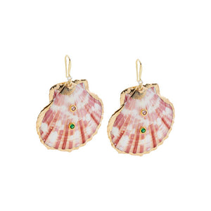 Natural MOP Seashell Shell Green Stone Earring