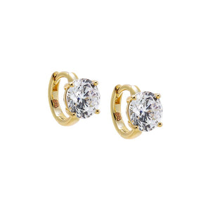 Gold CZ Solitaire Four Prong Huggie Earring - Adina Eden's Jewels