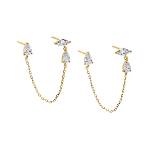 CZ Marquise X Pear Chain Stud Earring – Adina Eden