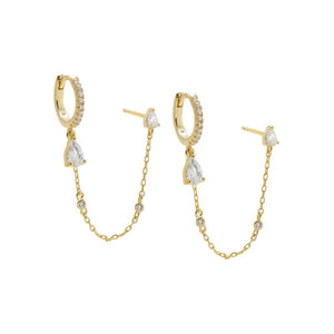 Gold CZ Marquise & Teardrop Huggie Earring - Adina Eden's Jewels