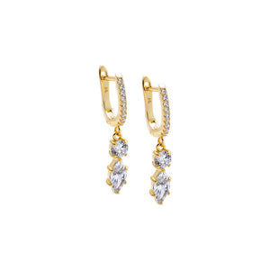 Gold CZ Dangling Cluster Dangle Huggie Earring - Adina Eden's Jewels