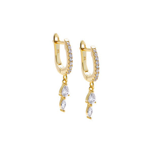 Gold CZ Multi Shape Dangle Huggie Earring - Adina Eden's Jewels