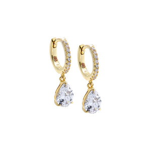 Gold Pave Dangling CZ Pear Huggie Earring - Adina Eden's Jewels