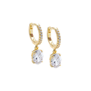 Gold Pave Dangling CZ Round Huggie Earring - Adina Eden's Jewels