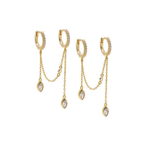 Multi Teardrop Chain Double Huggie Earring