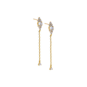 Gold CZ Cluster Drop Chain Stud Earring - Adina Eden's Jewels
