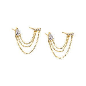 Bar X Pear Triple Chain Double Stud Earring