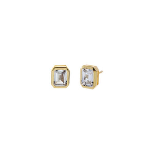 CZ Emerald Cut Bezel Set Stud Earring