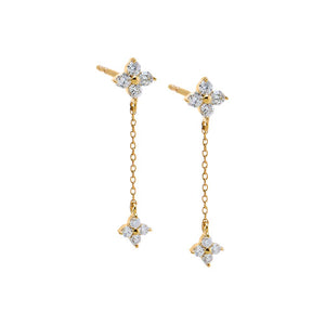 14K Gold Floral Diamond Chain Drop Earrings 14K - Adina Eden's Jewels