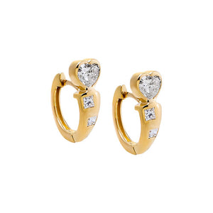 14K Gold Lab Grown Diamond Heart Top Huggie 14K - Adina Eden's Jewels