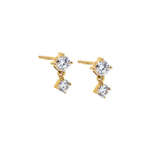 14K Gold Lab Grown Diamond Double Round Stud Earring 14K - Adina Eden's Jewels