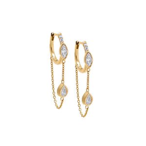 14K Gold Lab Grown Diamond Chain Drop Chain Huggie Earring 14K - Adina Eden's Jewels