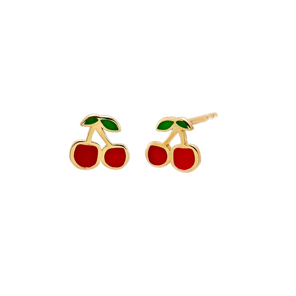 Red Kids Red Enamel Cherry Stud Earrings 14K - Adina Eden's Jewels