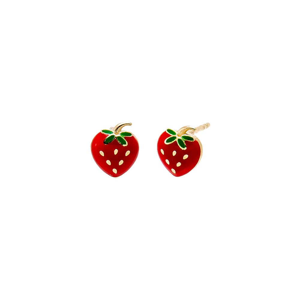Red Kids Glossy Strawberry Stud Earrings 14K - Adina Eden's Jewels