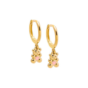 Light Pink Kids Pink Heart Bear Huggie Earring 14K - Adina Eden's Jewels