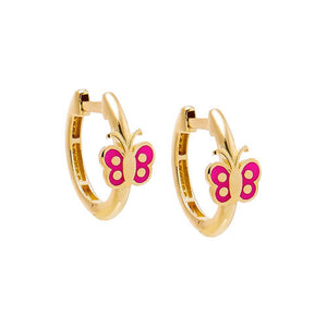 14K Gold Kids Red Butterfly Huggie Earring 14K - Adina Eden's Jewels