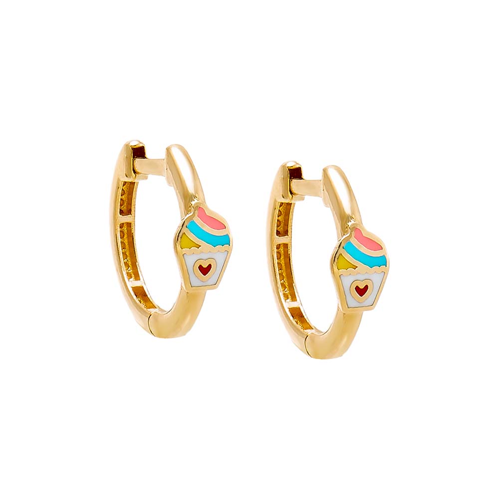 Multi-Color/14K Gold Kids Cupcake Huggie Earring 14K - Adina Eden's Jewels