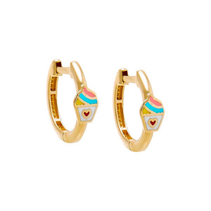Multi-Color/14K Gold Kids Cupcake Huggie Earring 14K - Adina Eden's Jewels