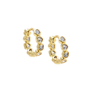 Gold CZ Heart Bezel Set Huggie Earring - Adina Eden's Jewels