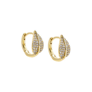 Gold CZ Pave Leaf Huggie Earring - Adina Eden's Jewels