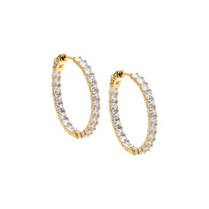 Gold / 30MM CZ Cushion Cut In & Out Hoop Earring - Adina Eden's Jewels