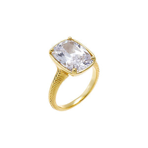 Gold / 6 CZ Elongated Cushion Cut Solitaire Ring - Adina Eden's Jewels