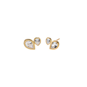 Double Pear CZ Bezel Stud Earring 14K
