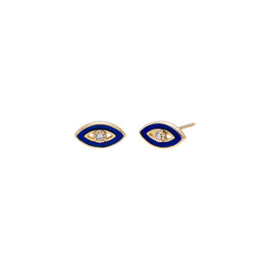 CZ Bezel Blue Evil Eye Stud Earring 14K