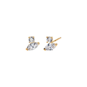 14K Gold CZ Double Stone Stud Earring 14K - Adina Eden's Jewels