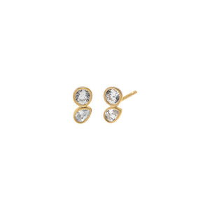 14K Gold CZ Double Bezel Stone Stud Earring 14K - Adina Eden's Jewels