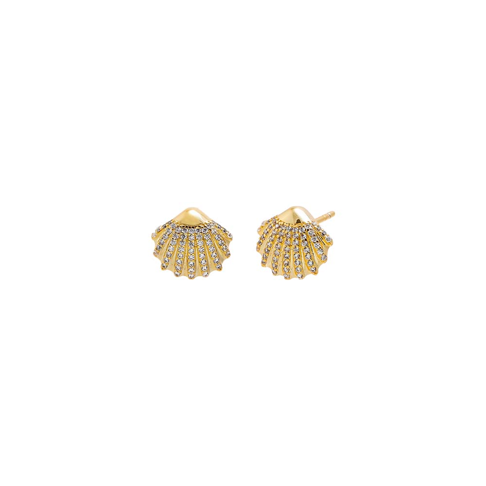 Gold Pavé Seashell Stud Earring - Adina Eden's Jewels