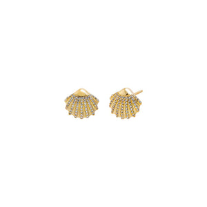 Gold Pavé Seashell Stud Earring - Adina Eden's Jewels