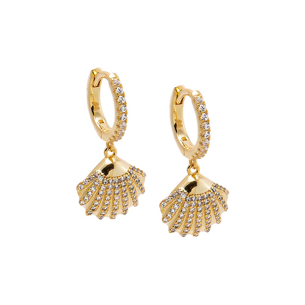 Gold Pavé Seashell Huggie Earring - Adina Eden's Jewels