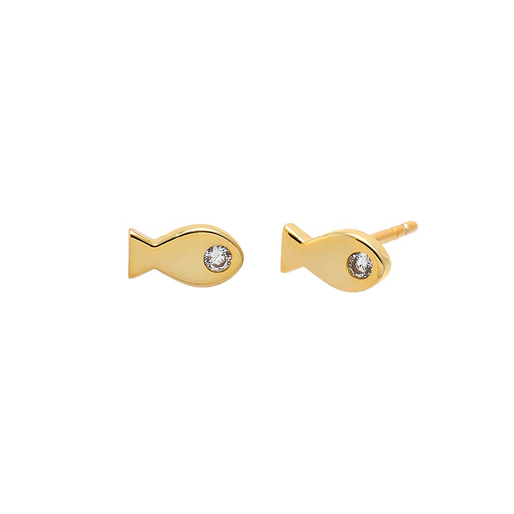 Gold Mini CZ Fish Stud Earring - Adina Eden's Jewels