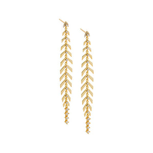 Gold Colored Fishbone Long Drop Stud Earring - Adina Eden's Jewels