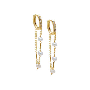 Dainty Pearl Drop Pave Huggie Earring