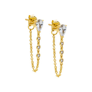 CZ Teardrop & Round Bezel Drop Stud Earring