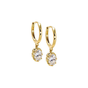 Gold Moissanite Oval Bezel Dangling Huggie Earring - Adina Eden's Jewels