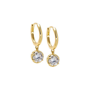 Gold Moissanite Round Bezel Dangling Huggie Earring - Adina Eden's Jewels
