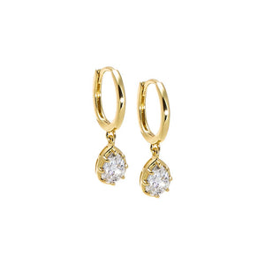 Gold Moissanite Pear Bezel Dangling Huggie Earring - Adina Eden's Jewels