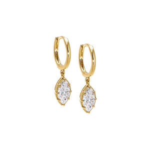 Gold Moissanite Marquise Bezel Dangling Huggie Earring - Adina Eden's Jewels