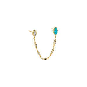 Turquoise Turquoise Hamsa Bezel Chain Double Stud Earring - Adina Eden's Jewels