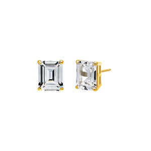 Gold CZ Emerald Cut Prong Set Stud Earring - Adina Eden's Jewels