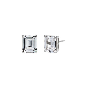 Silver CZ Emerald Cut Prong Set Stud Earring - Adina Eden's Jewels