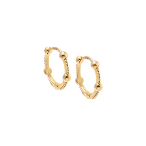 Ball X Beaded Mini Huggie Earring 14K