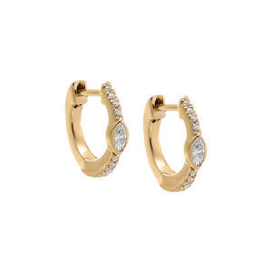 Diamond Marquise Bezel Accent Pave Huggie Earring 14K