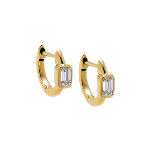 Lab Grown Diamond Emerald Bezel Embedded Huggie Earring 14K